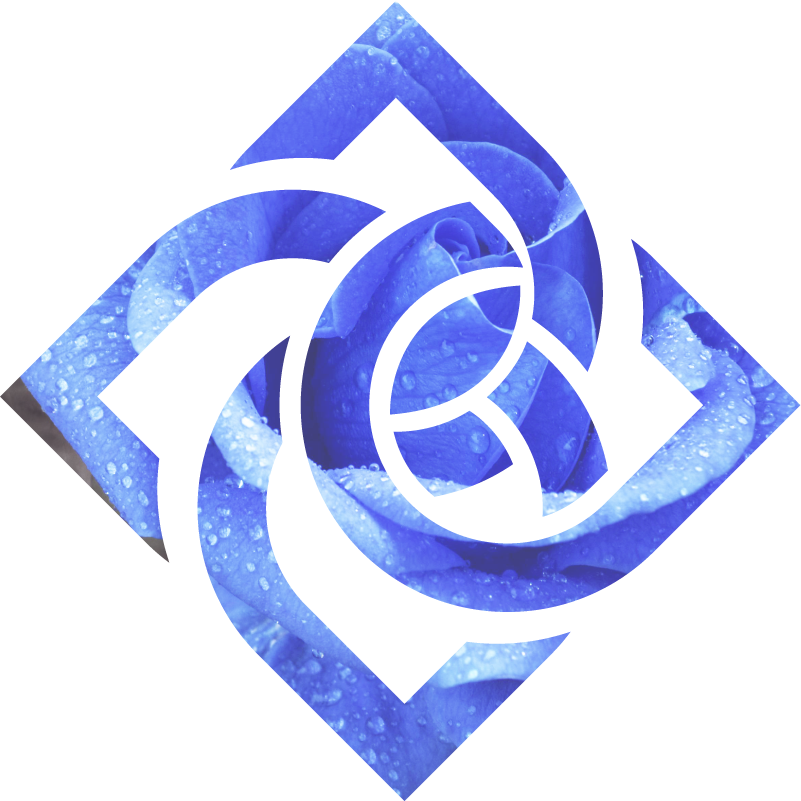 青いバラ背景のロゴ