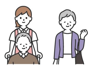 ご夫婦と介護士のイラスト